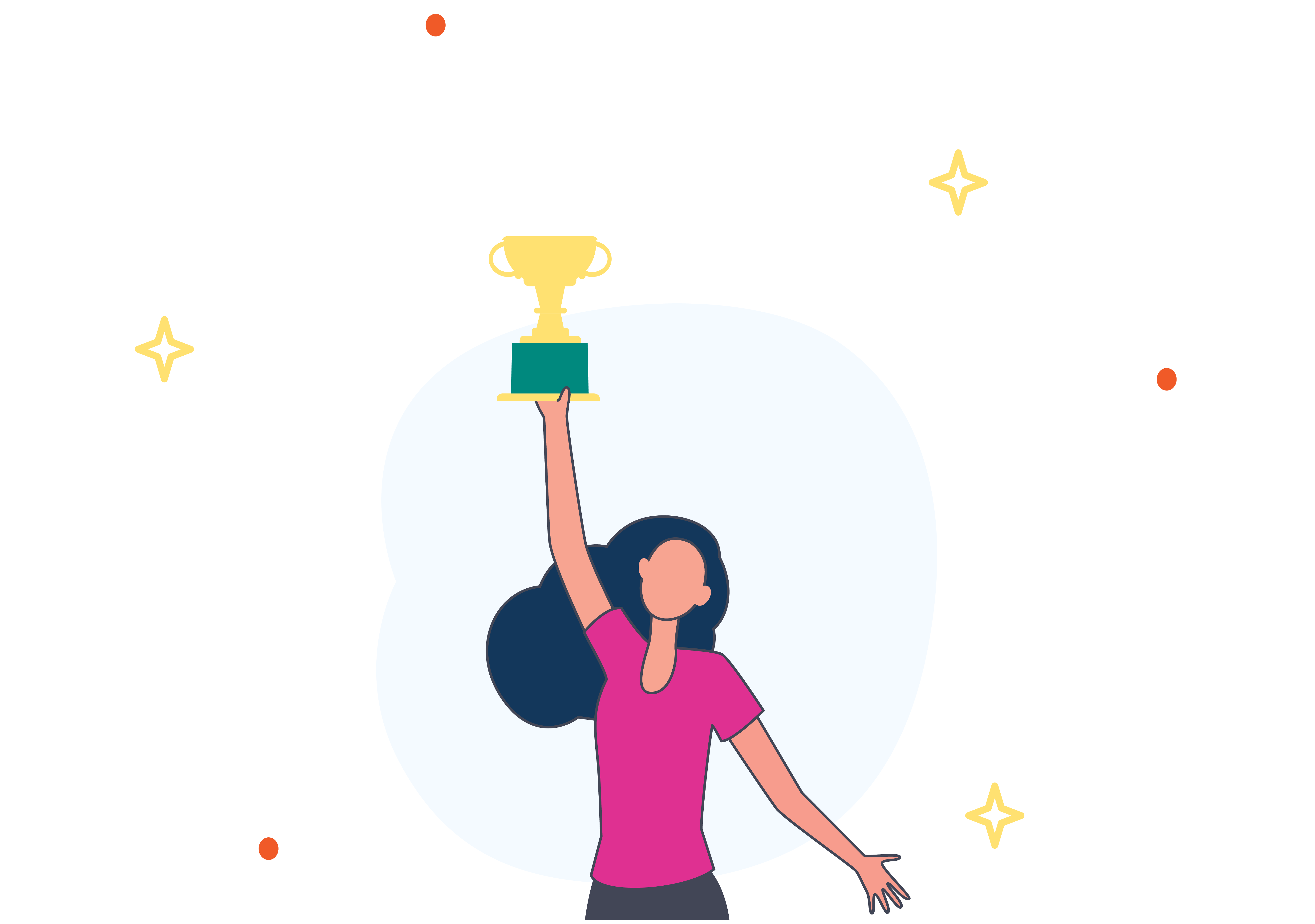 woman holding up trophy illustration