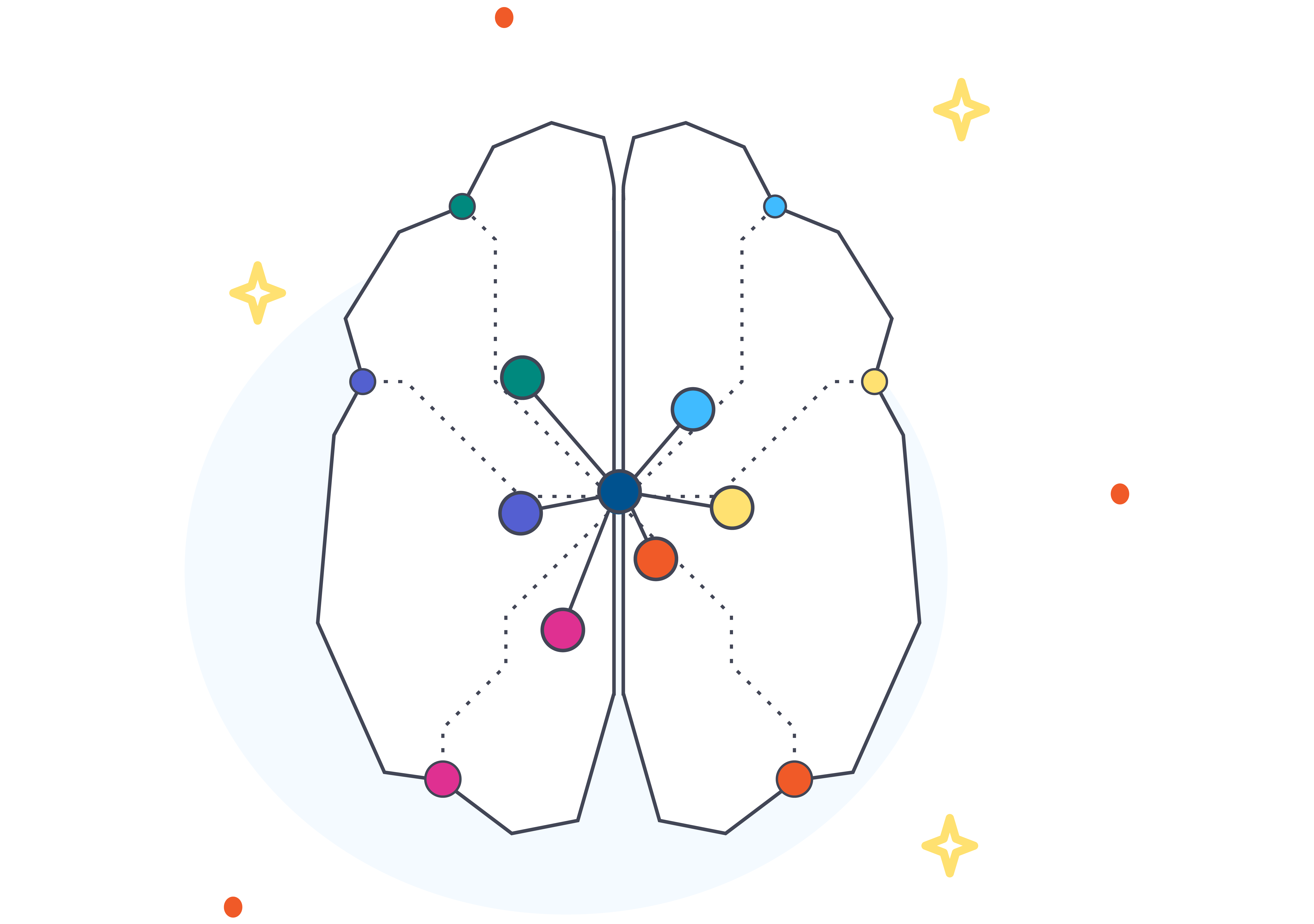brain illustration with note structure overlay