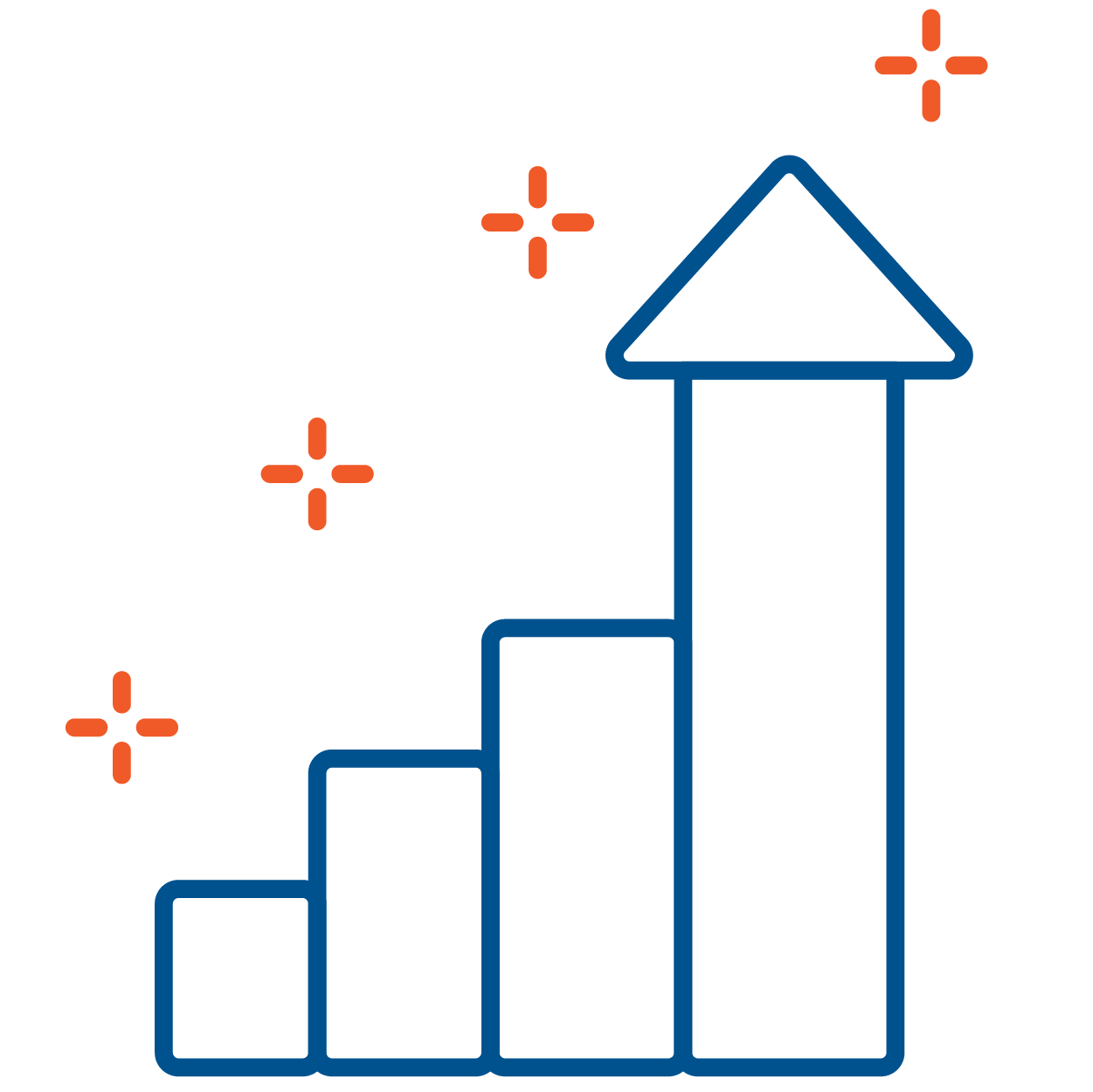 illustration of a bar chart going up and to the right with the last bar capped by a triangle pointing up