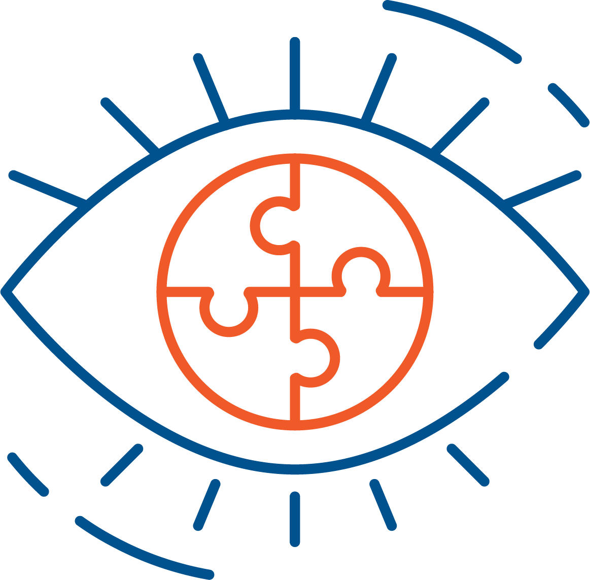 illustration of eye with the pupil composed of four interlocking puzzle pieces