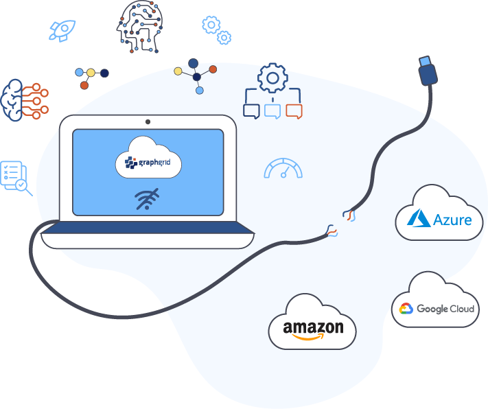 illustration of a laptop with its internet cable severed and the major cloud providers of AWS, Azure and GCP not connected to it at all
